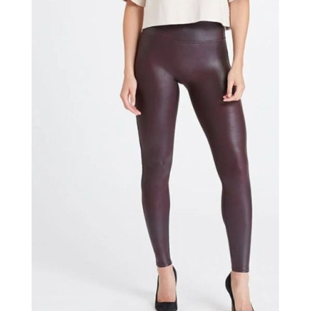 Spanx Faux Leather leggings sz S wine color